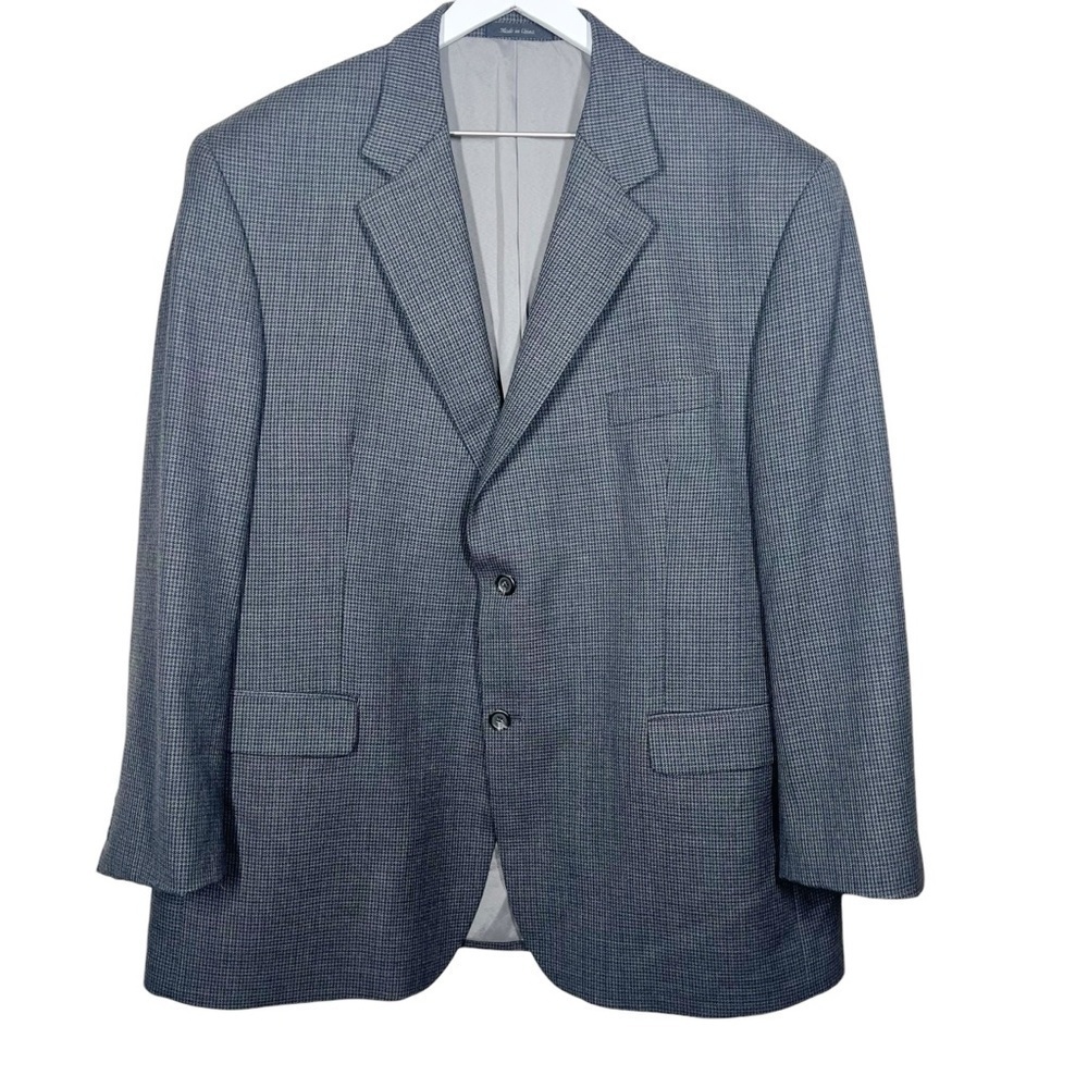 Lauren Ralph Lauren Mens Gray Black Houndstooth Wool Blazer Jacket Size 46R